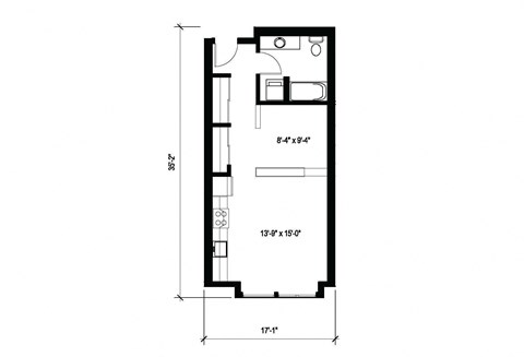 Floor plan for studio, 1 bath, 541 sqft